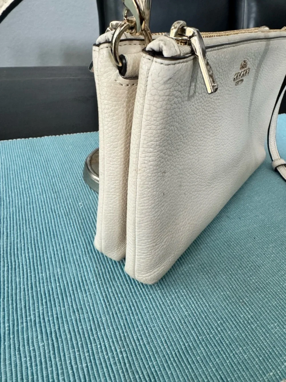 Coach Cream Pebbled Leather Double Zip Crossbody